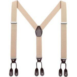 AWAYTR Mens Brown Button End Suspenders - Adjustable Elastic Y Shape Tuxedo